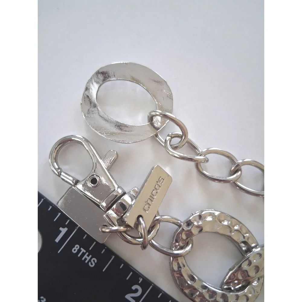Chicos Chain Belt Silver Tone Hammered Textured Link Y2K Statement Boho Hippie
